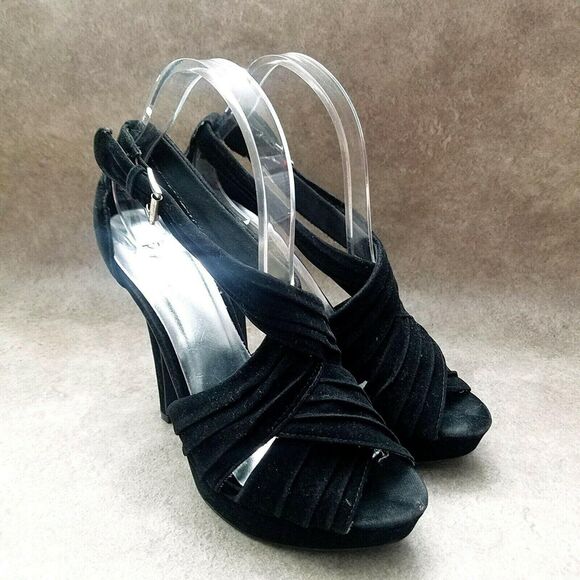 Qupid Womens Sz 9 M Black Peep Toe Slingback 5" Heels Platform - Picture 1 of 8
